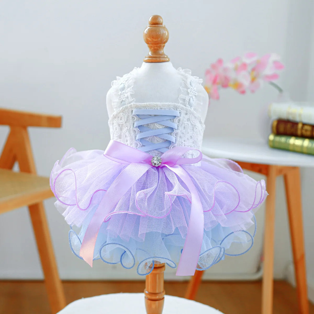 Pet Dog Cat Universal Clothing Fluffy Gauze Blue Galaxy Wedding Dress Take Photos and Dress Up for Weddings Festivals Gatherings