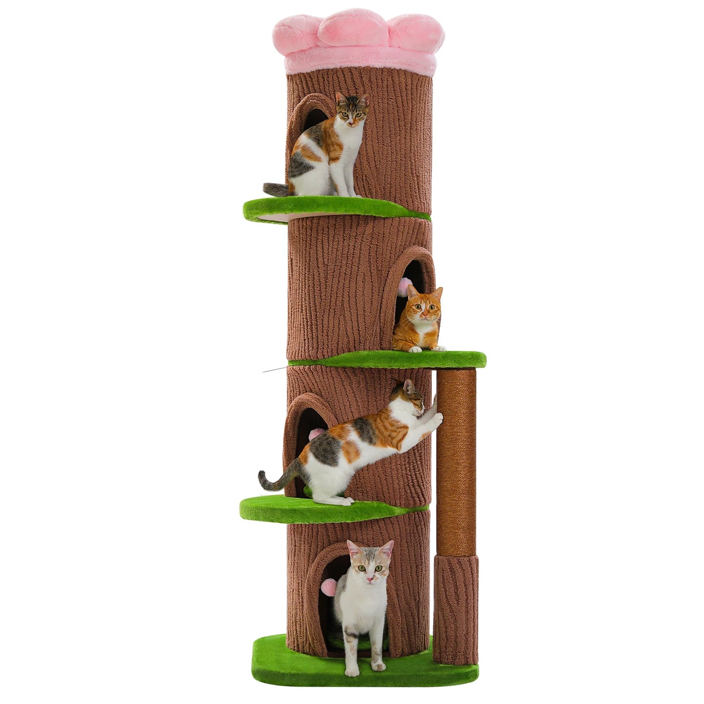 Tall Cat Tower Forest Cat Tree with Flower Top Perch,Thick Scratching Post,4 Cozy Condos Suitable for Large Heavy Cats,Cat Toys