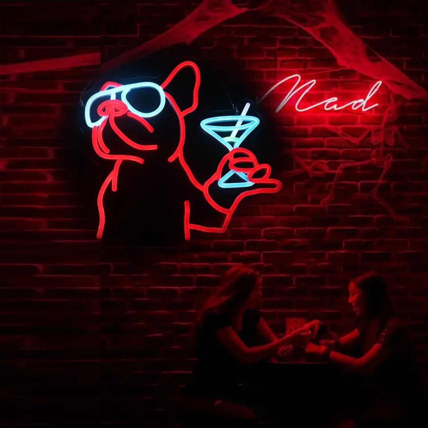 Bulldog Cocktail Neon Sign Dimmable LED Neon Light Sign for Wall Decor Room Party Club Bar Game Room Decor Birthday Art Gift
