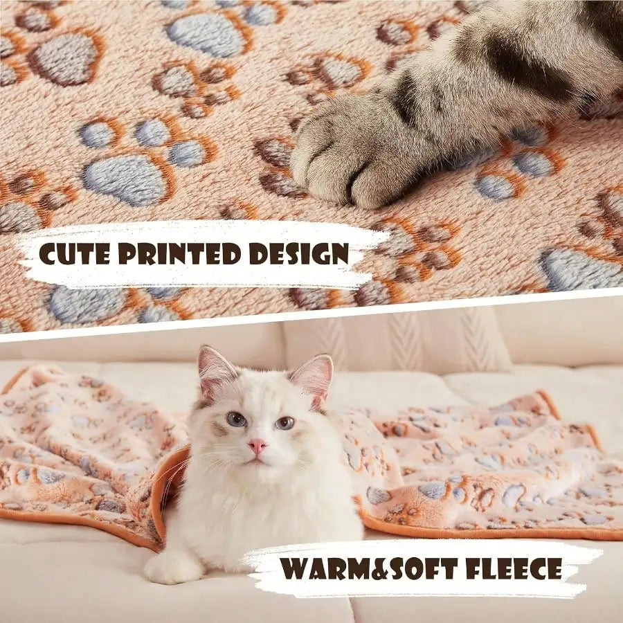 3PCS Cozy Flannel Pet Blankets - Claw Bone Print for Dogs & Cats