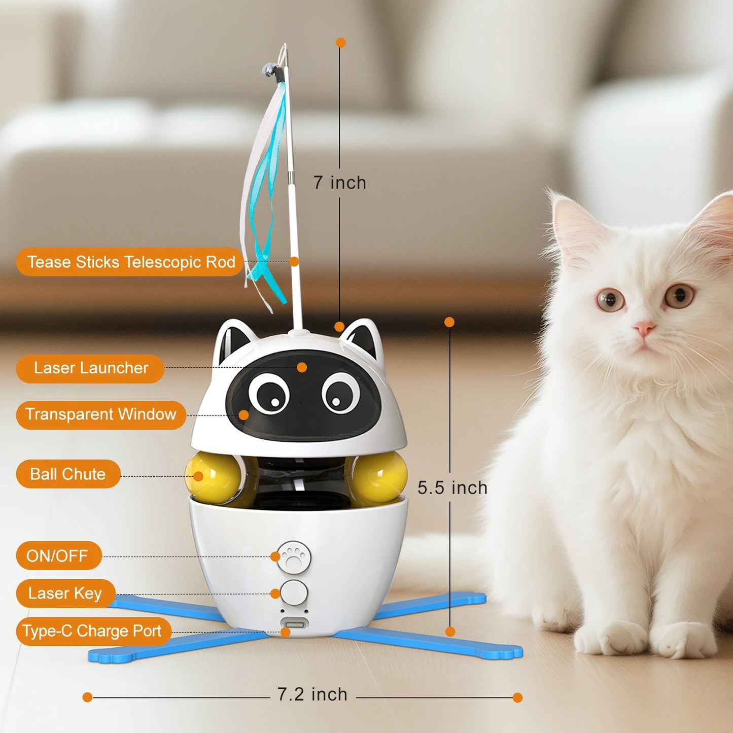 4-in-1 Rechargeable Cat Laser Toy Indoor Electric Interactive Multifunctional Toys Adjustable Laser and 2 Auto Ring Balls