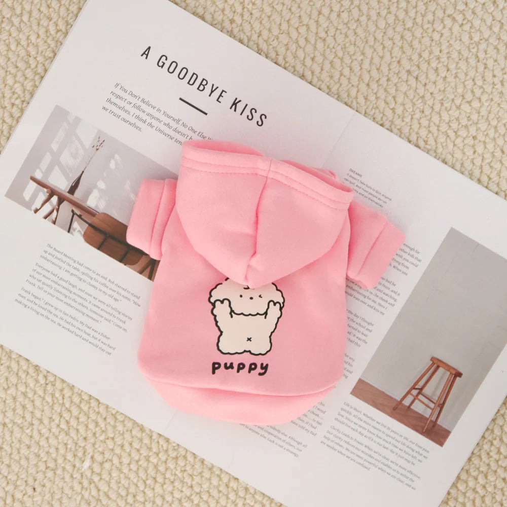 Milk Silk Flannel Dog Hoodie with Cute Print & Drawstring, Autumn Winter Cat Pet Clothes