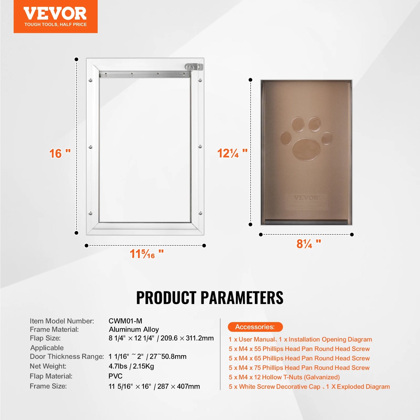 Pet Door Aluminum Frame with Lock and Flap System Weatherproof Doggy Door Easy to Install in Interior or Exterior Doors