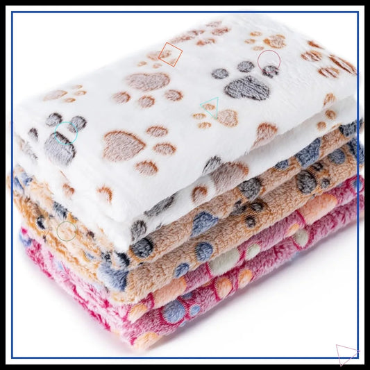 3-Pack Super Soft Fluffy Fleece Pet Blankets with Paw Prints for Dogs, Cats - Small 23x16'', Brown, Pink, White