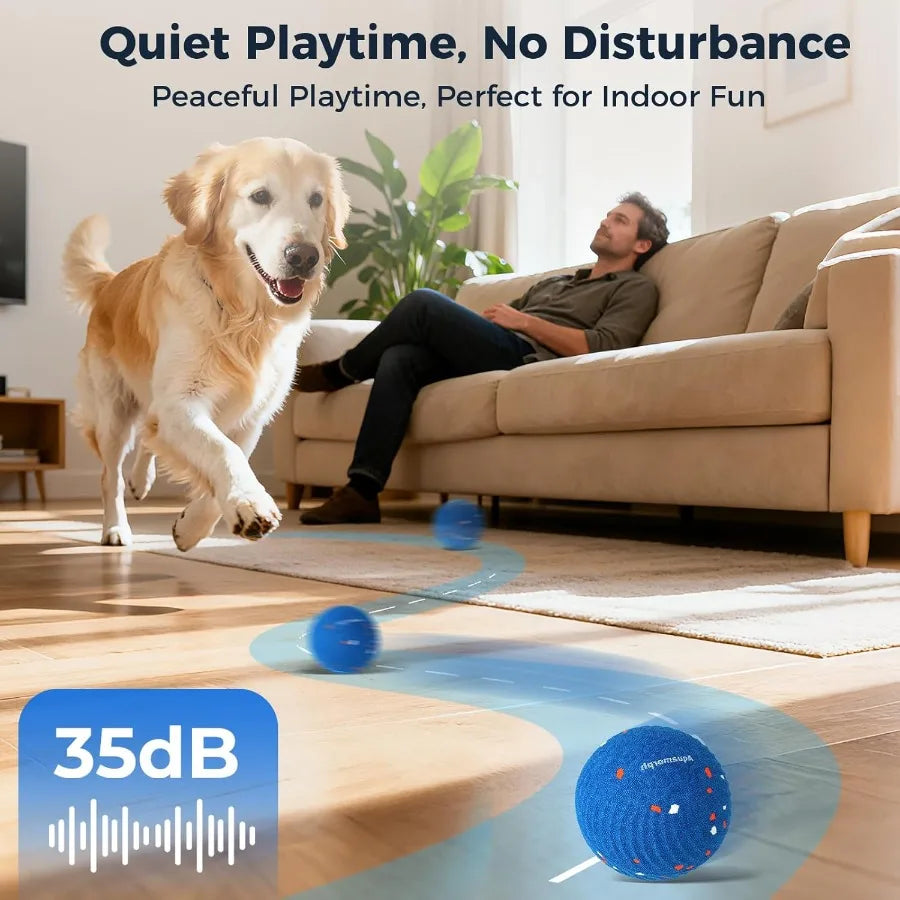 2 Pack Interactive Dog Balls - Auto Moving Bouncing Vibrating Washable Dog Toys for Large Medium Dogs Type-C Rechargeable Blue