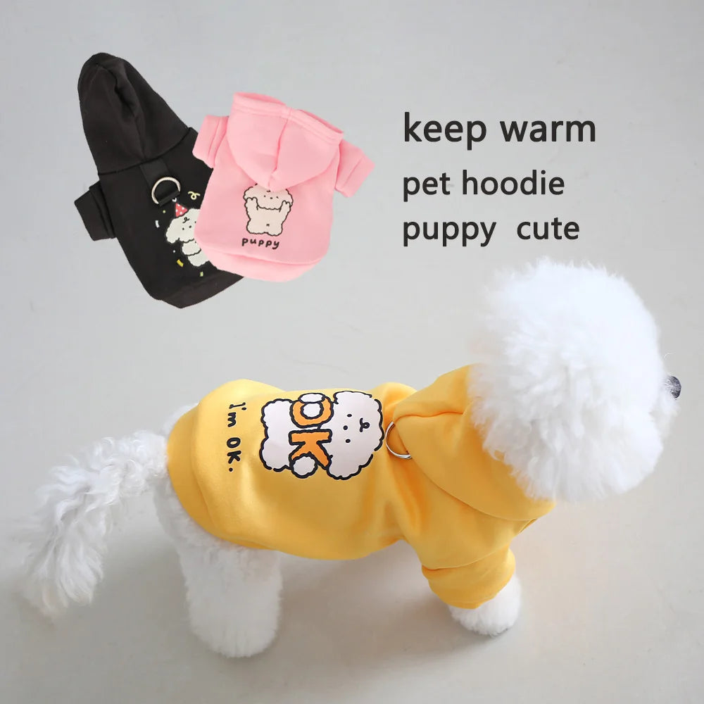 Milk Silk Flannel Dog Hoodie with Cute Print & Drawstring, Autumn Winter Cat Pet Clothes