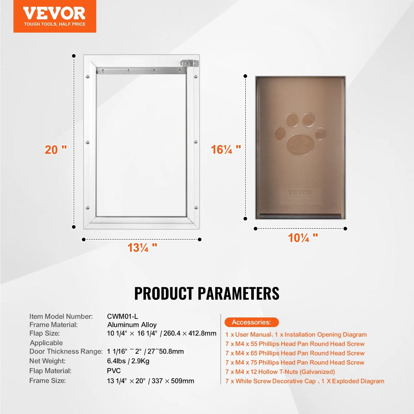 Pet Door Aluminum Frame with Lock and Flap System Weatherproof Doggy Door Easy to Install in Interior or Exterior Doors
