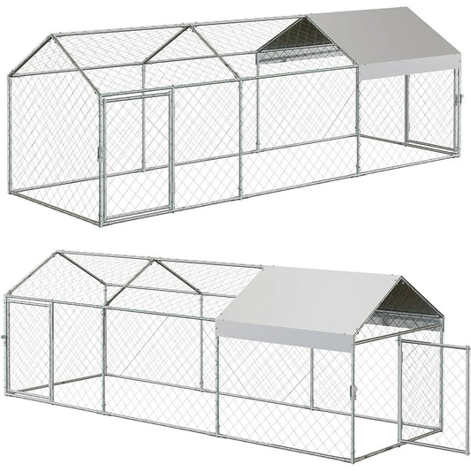 120"x40"x40" Large Walk-in Metal Chicken Coop with Waterproof Anti-UV Cover Outdoor Chicken Run for Chickens Ducks Rabbits Geese