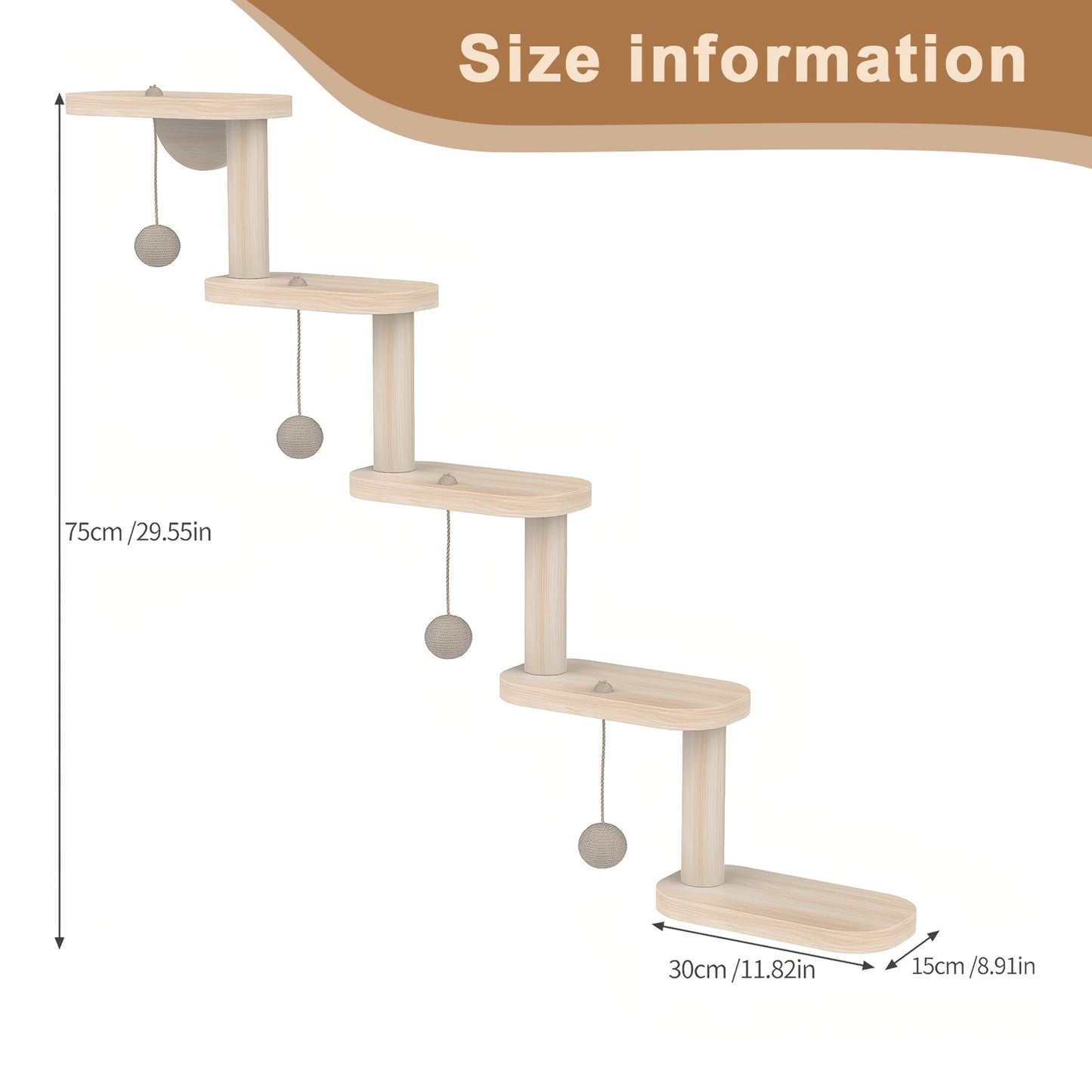Wooden Cat Wall Furniture Wall Mounted Climbing Frame 5 Step Ladder Corner Shelf with Hardware 12kg Load for Cats Playing Sleepi