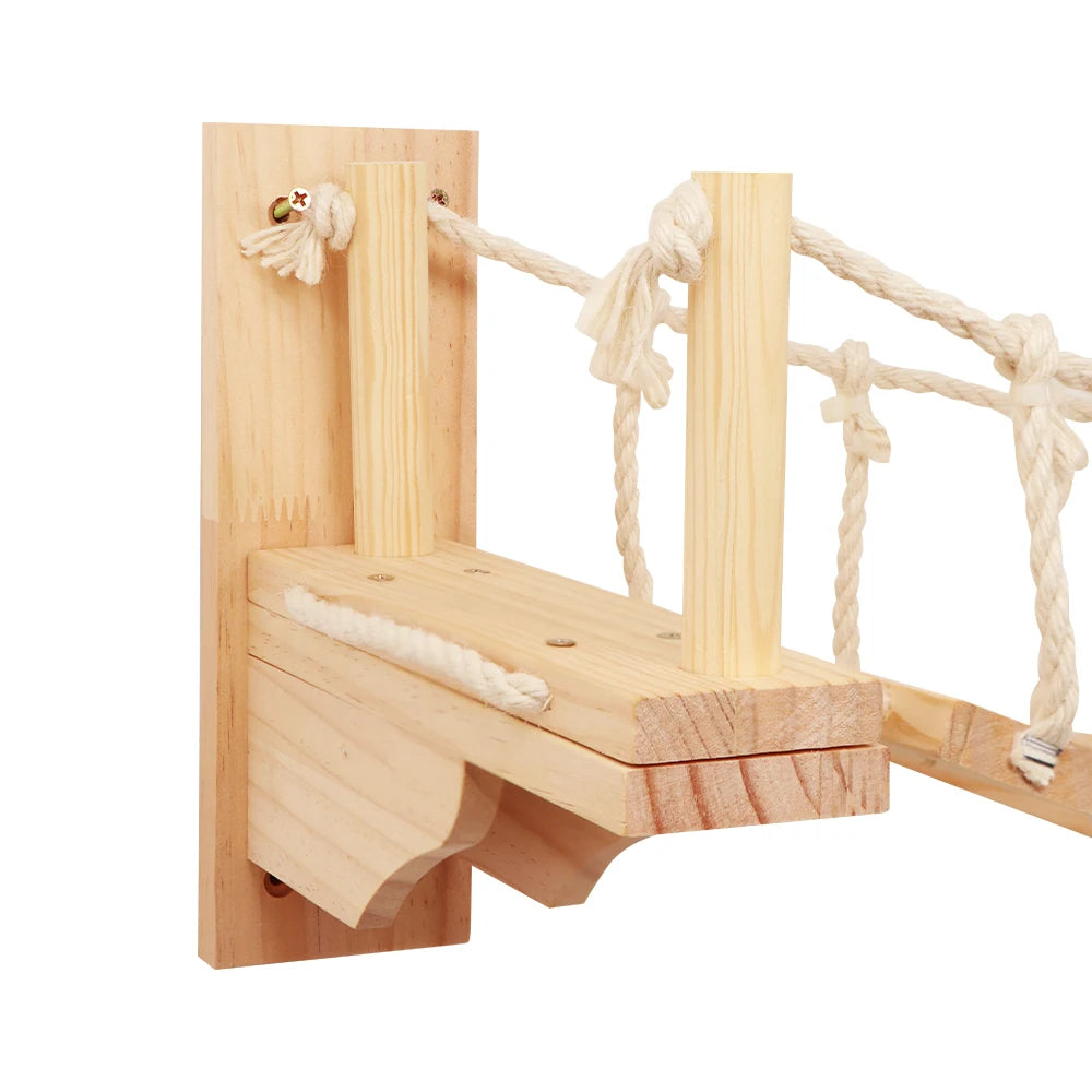 39.4In Wall-mounted Cat Roped Bridge for Indoor Cats Steps with Sisal Wall Wooden Furniture for Sleeping Playing Climbing