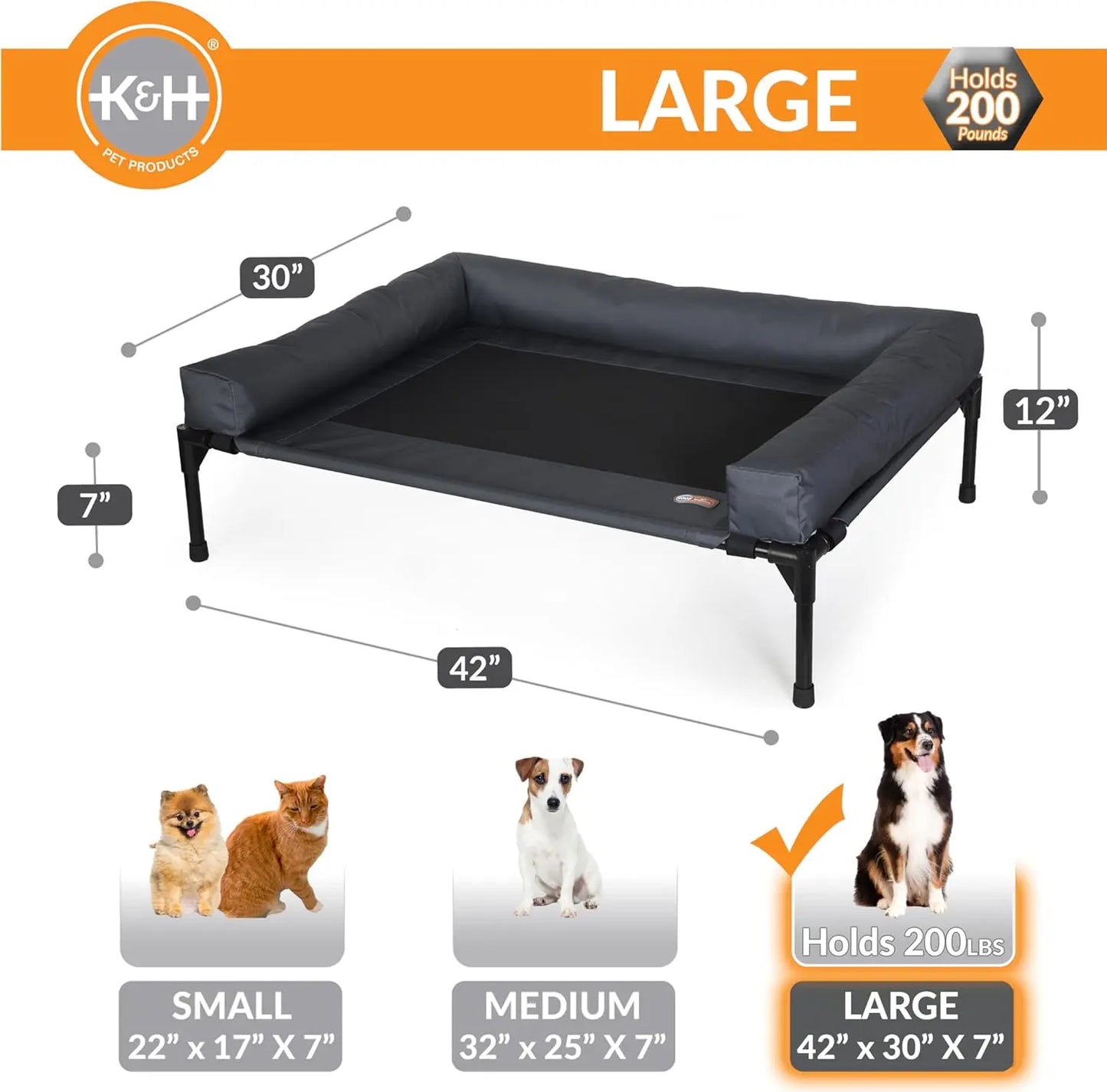 Large Elevated Dog Cot with Cooling Mesh, Removable Washable Cover, Sturdy Metal Frame for Indoor Outdoor Use