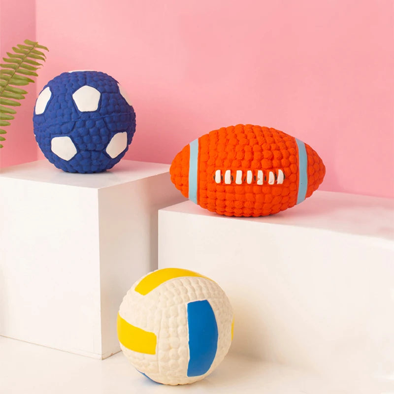 Soft Pet Ball Squeaky Toy For Small Large Dog Rugby Tennis Volleyball Football Basketball Latex Tooth Cleaning Training Toys