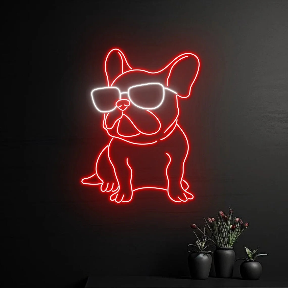 French Bulldog Glasses Neon Sign Bulldog Neon Light