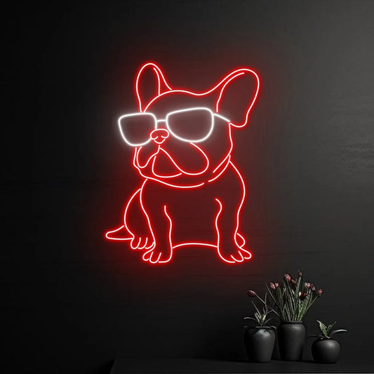 French Bulldog Glasses Neon Sign Bulldog Neon Light