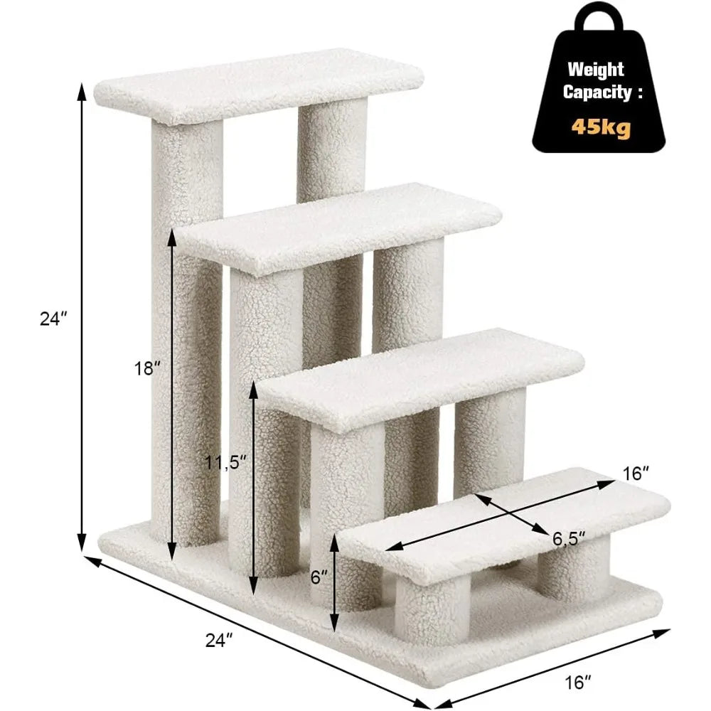 Pet Stairs For Cats And Dogs, 4-Step Carpeted Ladder Ramp Cat Climber Cat Scratching Post, Multi-Step Dog Stairs For Hi