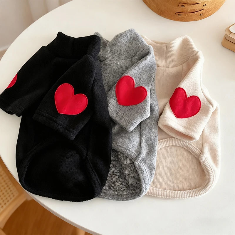 Winter Dog Shirt Heart-shaped Patch Embroidery Sweatshirt Chihuahua Breathable Warm Shirt Puppy Outdoor Clothes Pet Supplies