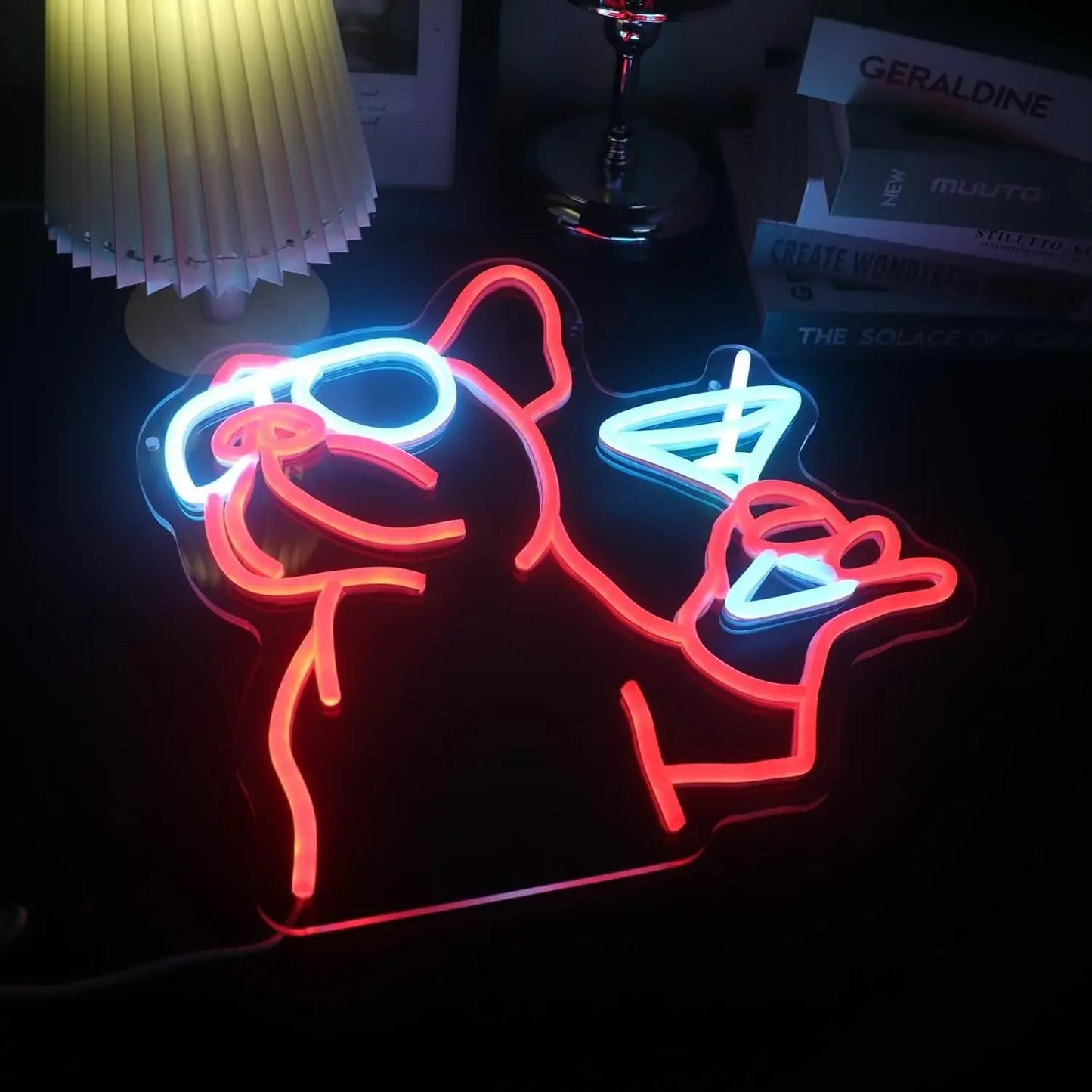 Bulldog Cocktail Neon Sign Dimmable LED Neon Light Sign for Wall Decor Room Party Club Bar Game Room Decor Birthday Art Gift
