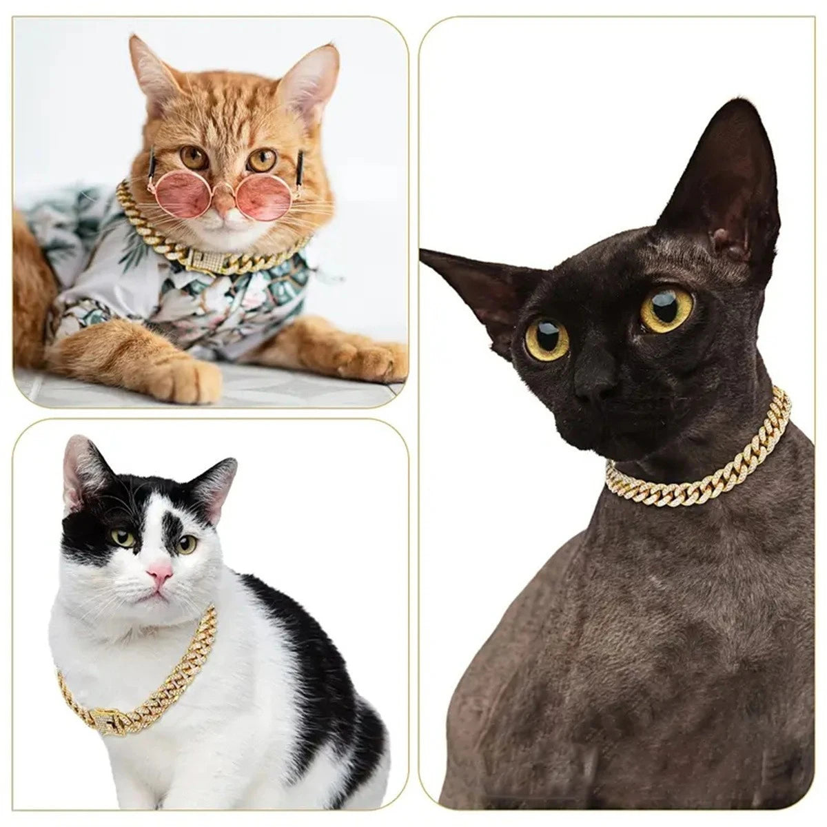 New Style Pet Collar Necklace Cat Dog Full Diamond Cuban Chains Dog Chains Lock Buckle Gold Silver Rose Gold Pet Supplies