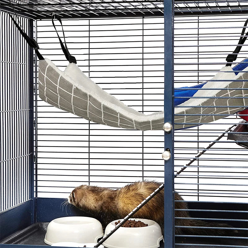 Cat Hanging Hammock with Adjustable Straps Double-Sided Pet Cage Hammock Hanging Bed Resting Sleepy Pad for Small Animals Pets