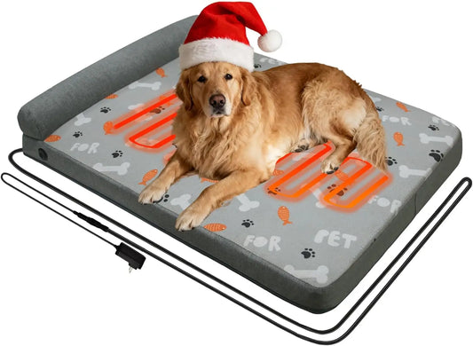 Electric Heated Orthopedic Dog Bed with Memory Foam, Waterproof Cover for Medium Large Dogs, 35x26.5 Inches