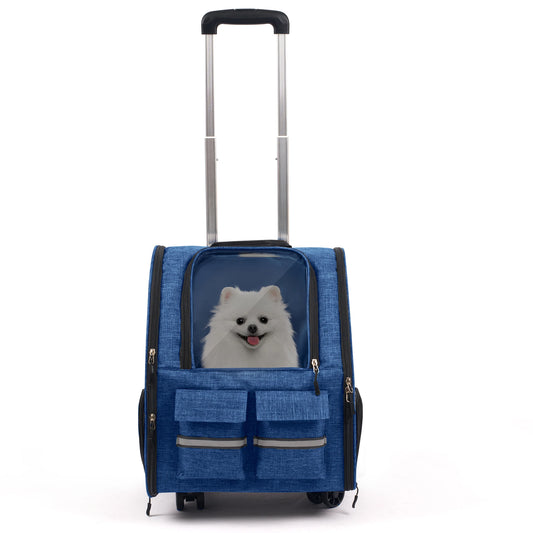 Rolling Pet Carrier Backpack with Removable Wheels, Large Pet Carrier with Wheels, Foldable Rolling Dog Carrier with Wheels