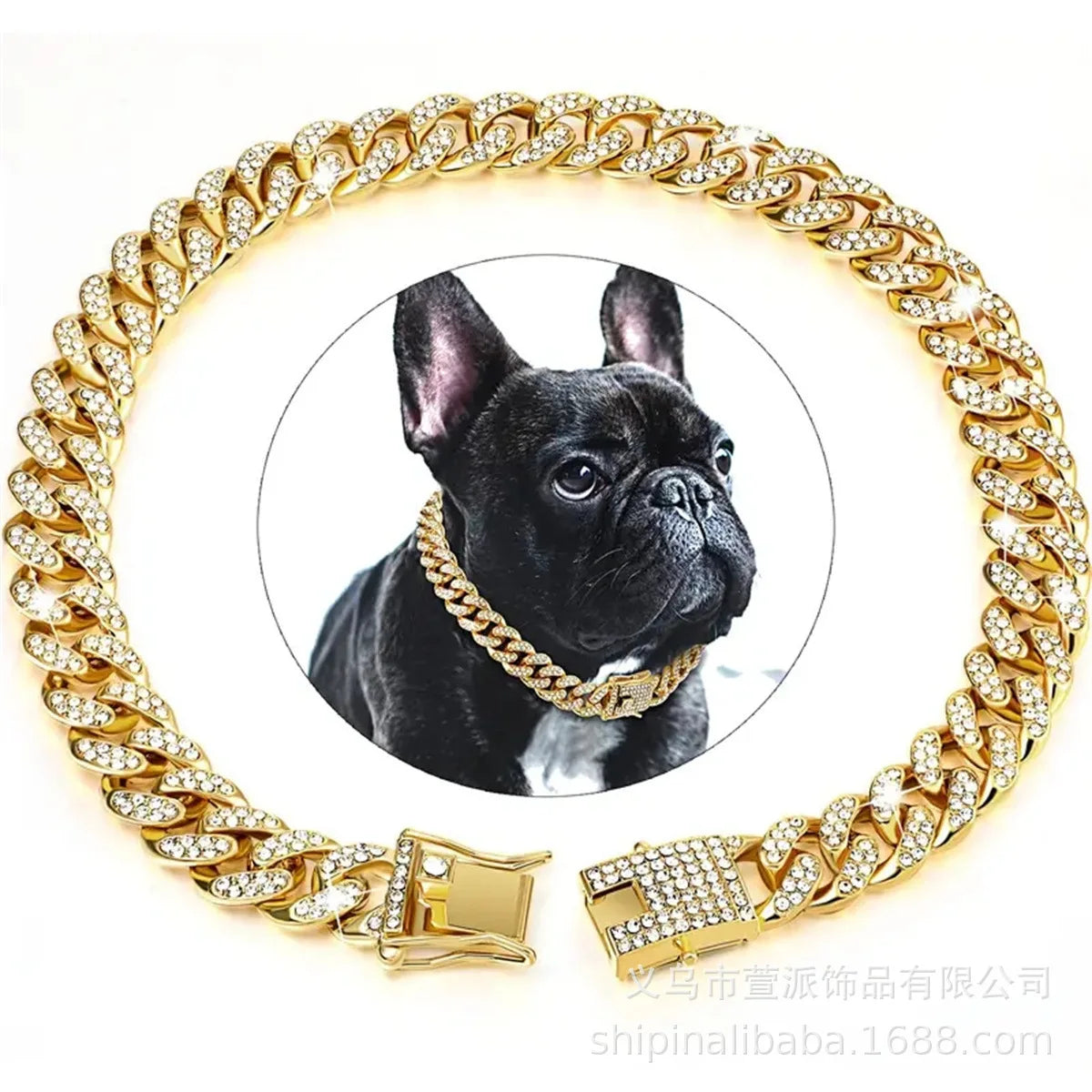 New Style Pet Collar Necklace Cat Dog Full Diamond Cuban Chains Dog Chains Lock Buckle Gold Silver Rose Gold Pet Supplies
