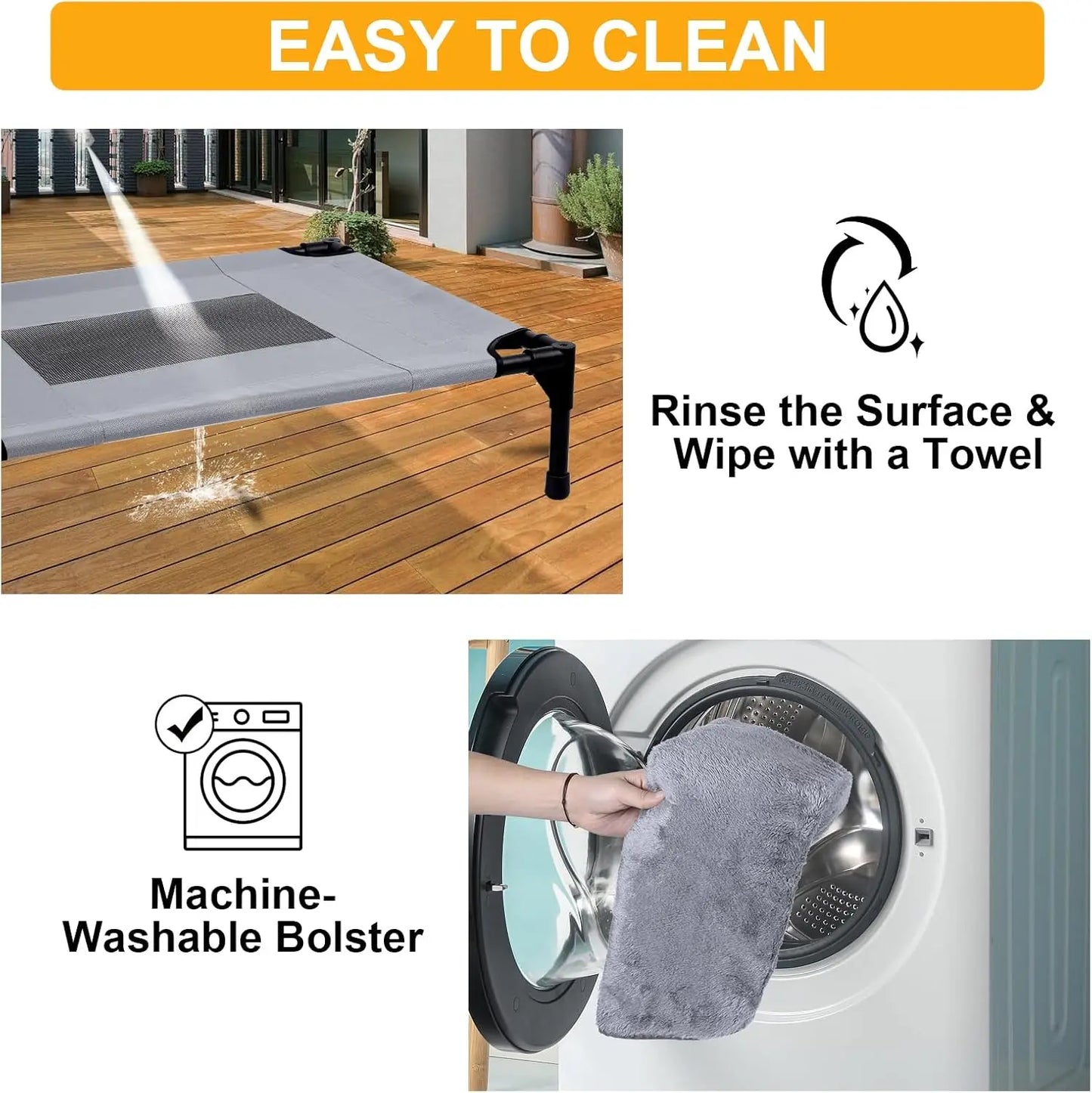 Outdoor Elevated Dog Bed for Large Dogs, Washable Cooling Pet Cot with Plush Mat, Chew-Proof & Breathable (L)