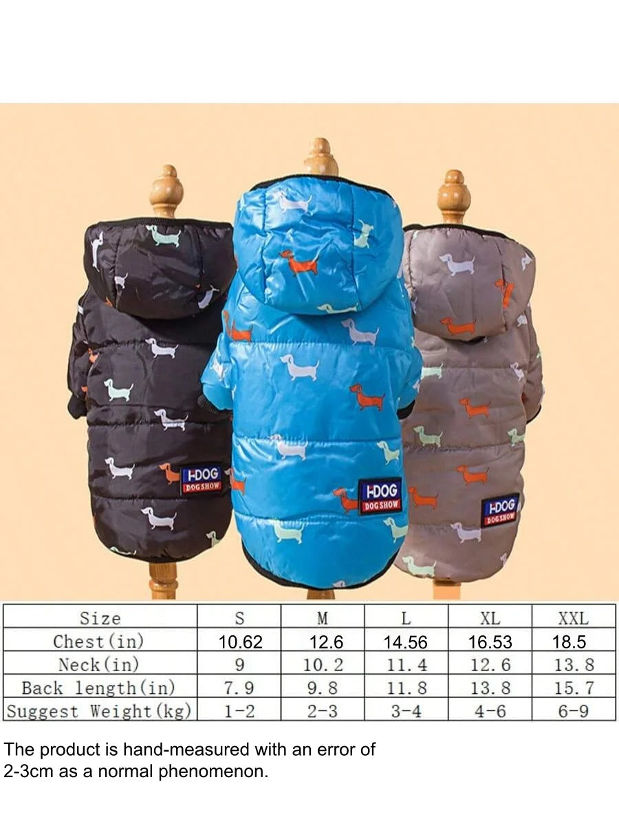 Hot Printed Cotton Down Jacket Autumn Winter Clothes For Dogs With Leash Ring Thicken Hoodie For Small Medium Dogs Puppy