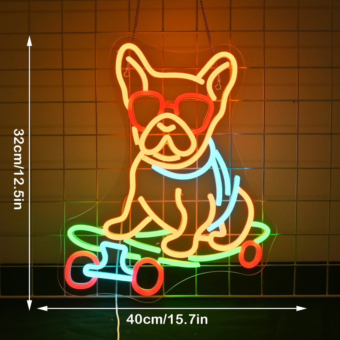Skateboard Dog Neon Sign Room Art Neon Lights For Kid's Room Decor Pet Shop Dog Club Dimmable Wall Decor Lamp USB Powered