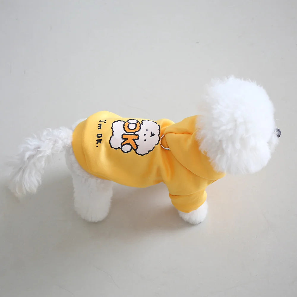 Milk Silk Flannel Dog Hoodie with Cute Print & Drawstring, Autumn Winter Cat Pet Clothes