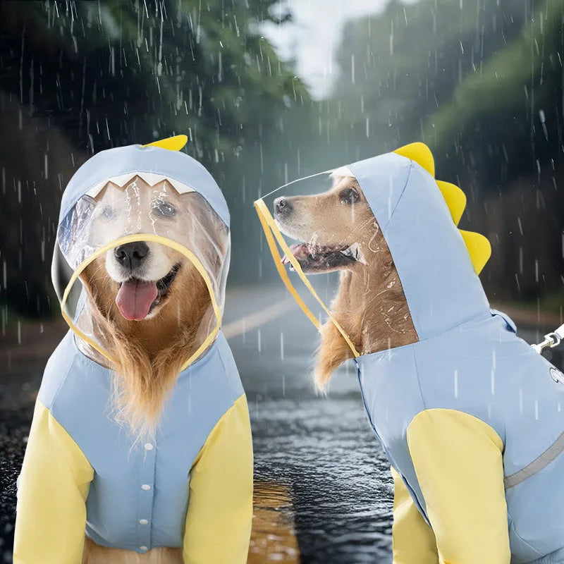 Large Dog Dinosaur Raincoat Golden Retriever Four Legged Waterproof Clothes Pet Summer All Inclusive With Tail Stereo Rain Ponch