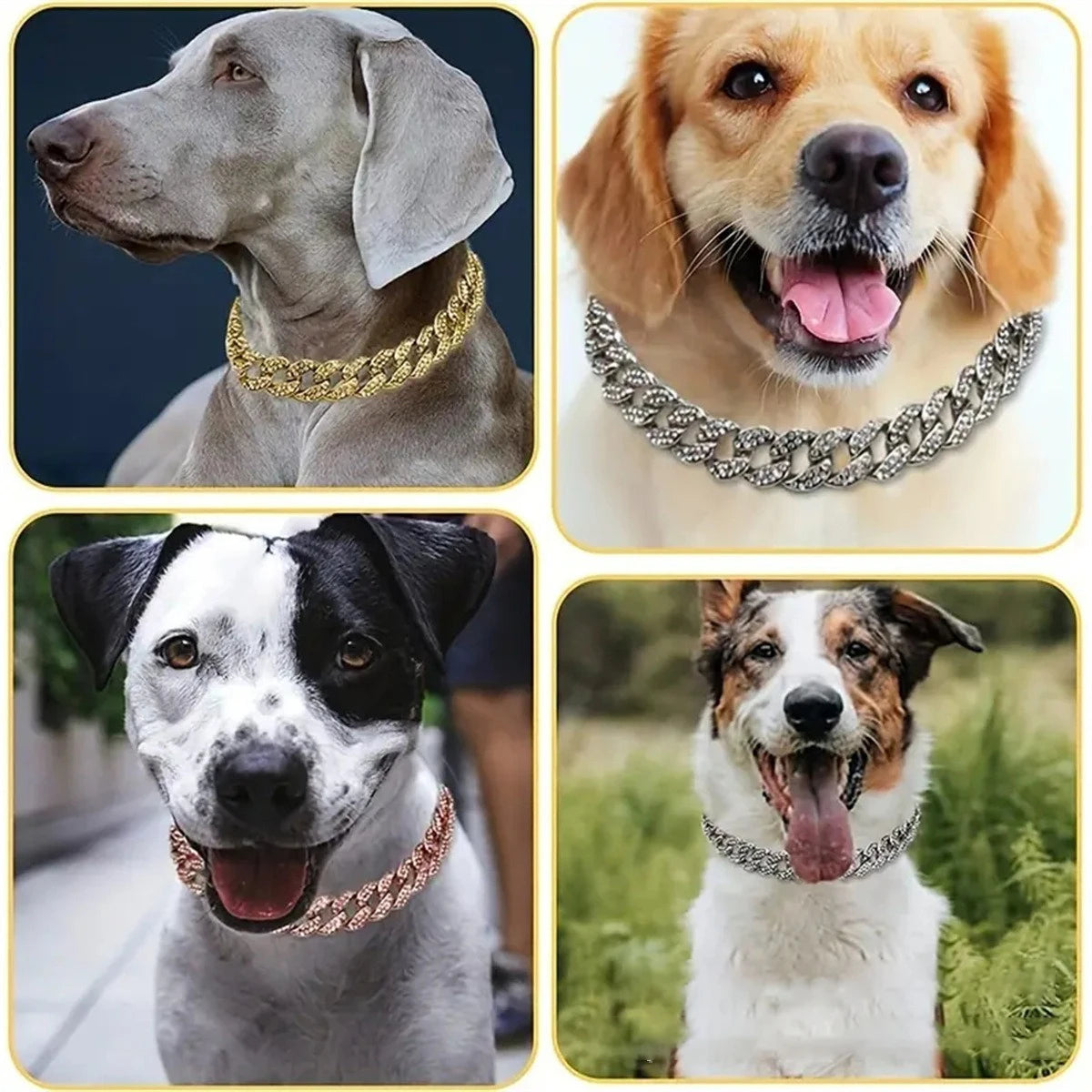 New Style Pet Collar Necklace Cat Dog Full Diamond Cuban Chains Dog Chains Lock Buckle Gold Silver Rose Gold Pet Supplies