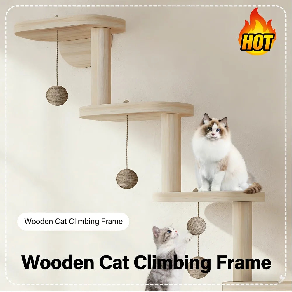 Wooden Cat Wall Furniture Wall Mounted Climbing Frame 5 Step Ladder Corner Shelf with Hardware 12kg Load for Cats Playing Sleepi