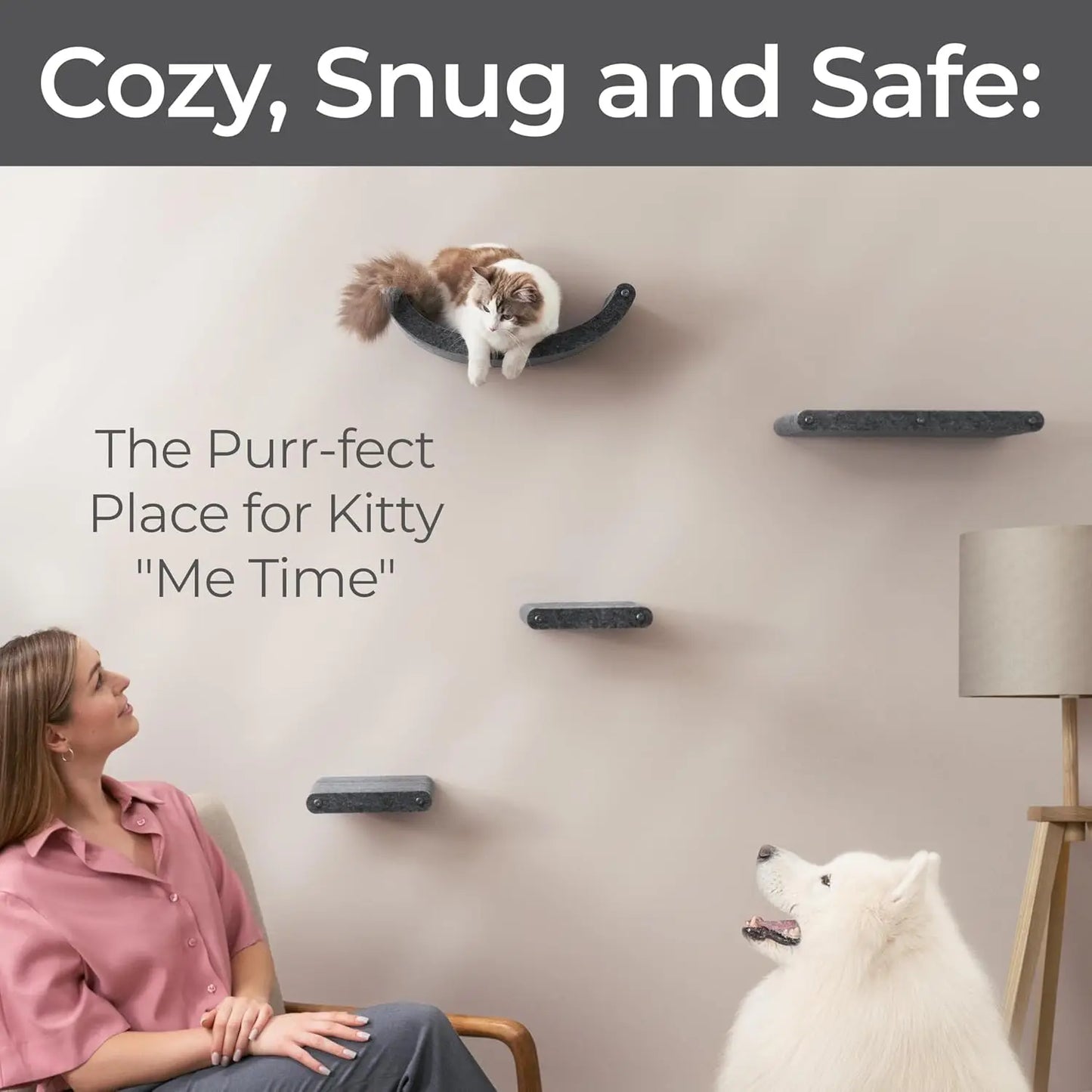 Set of 4 Wall-Mounted Cat Shelves: Sustainable PET Felt Climbing Furniture for Indoor Cats, Modern Charcoal Design