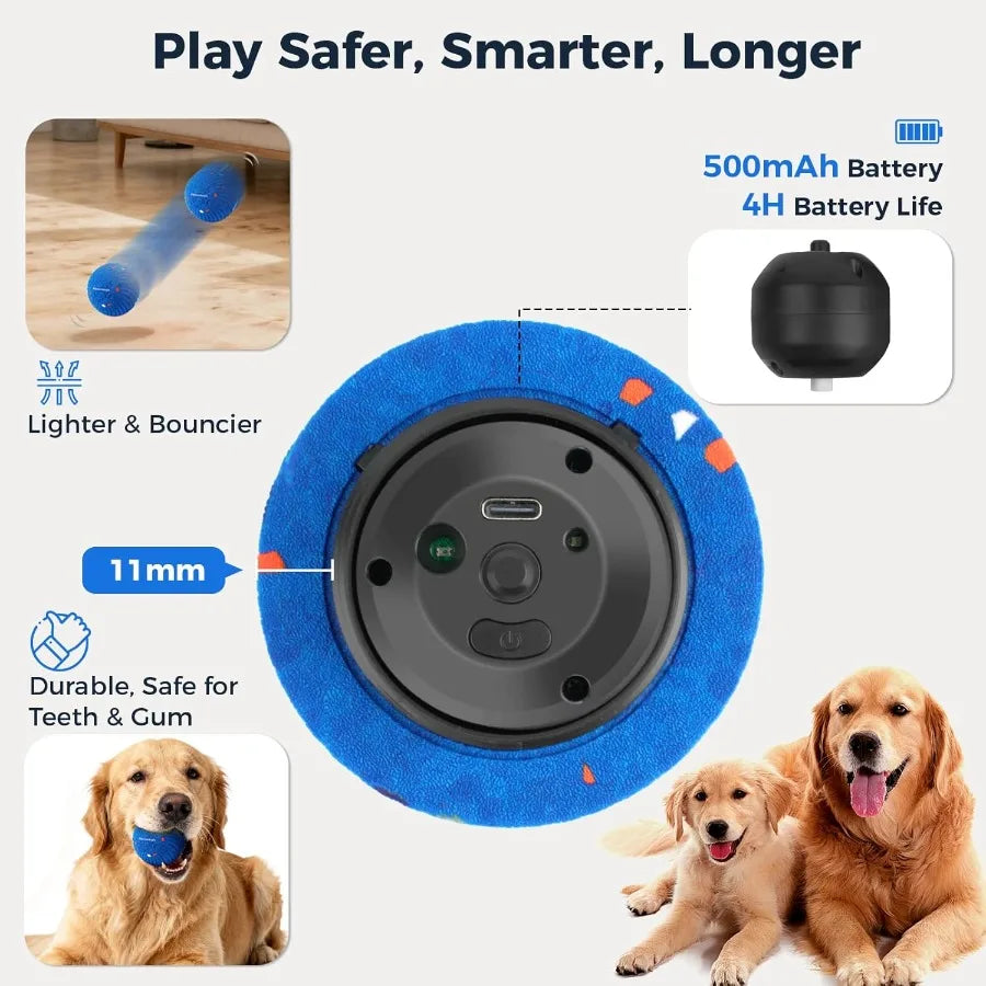 2 Pack Interactive Dog Balls - Auto Moving Bouncing Vibrating Washable Dog Toys for Large Medium Dogs Type-C Rechargeable Blue