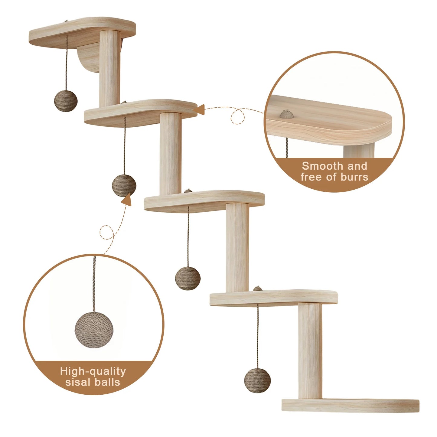 Wooden Cat Wall Furniture Wall Mounted Climbing Frame 5 Step Ladder Corner Shelf with Hardware 12kg Load for Cats Playing Sleepi