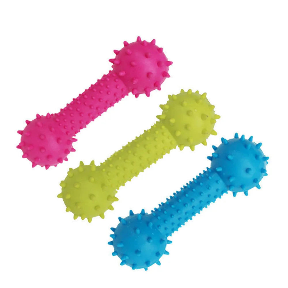 Puppy Squeaky Toy Barbell, Teeth Cleaning Chew Stick, Interactive Training Molar Toy, Durable Pet Chewing Supplies for Small Dog