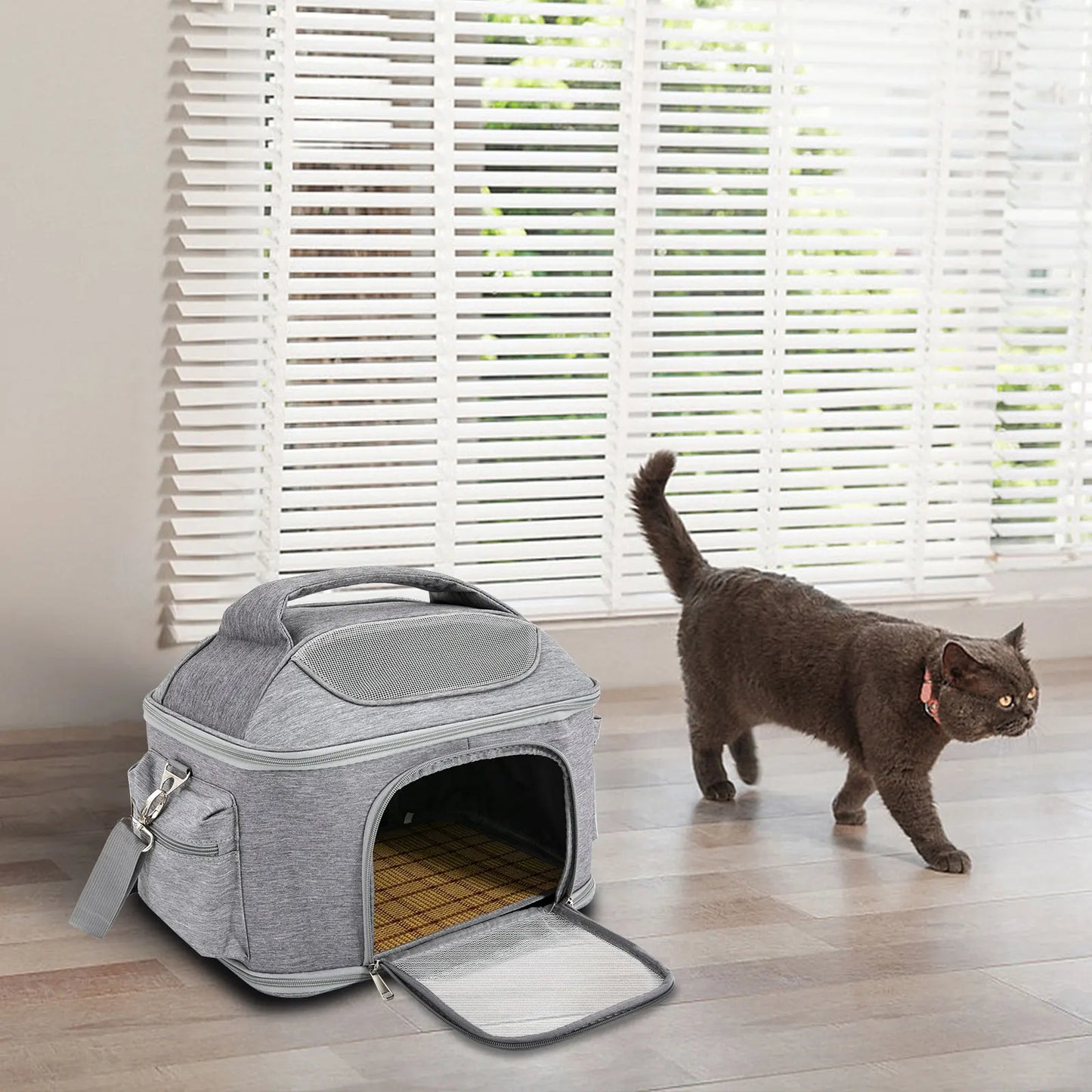 Light Gray Pet Backpack Breathable Portable Foldable Tote Bag Approved by Travel Airlines, For Dogs and Cats to Go Out