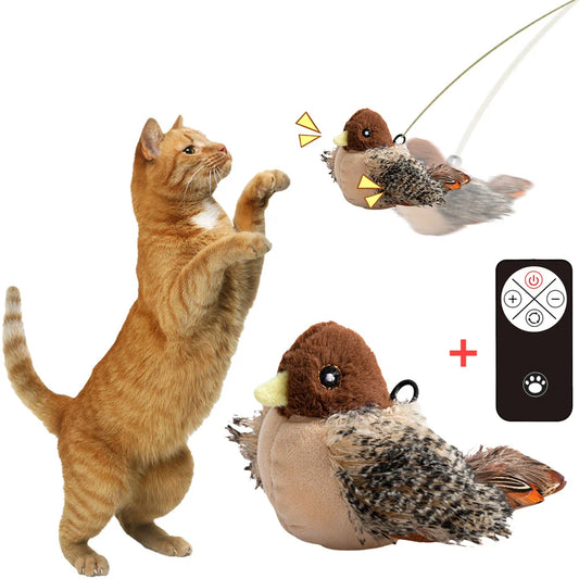 Interactive Flapping Bird Cat Toy with Flying Wings & Vivid Chirping, Catnip Sparrow Simulation