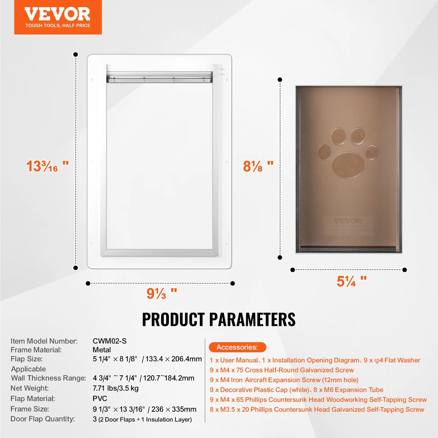 Pet Door Metal Frame with Lock and 3-Flap System Weatherproof Doggy Door Easy to Install in Interior or Exterior Walls
