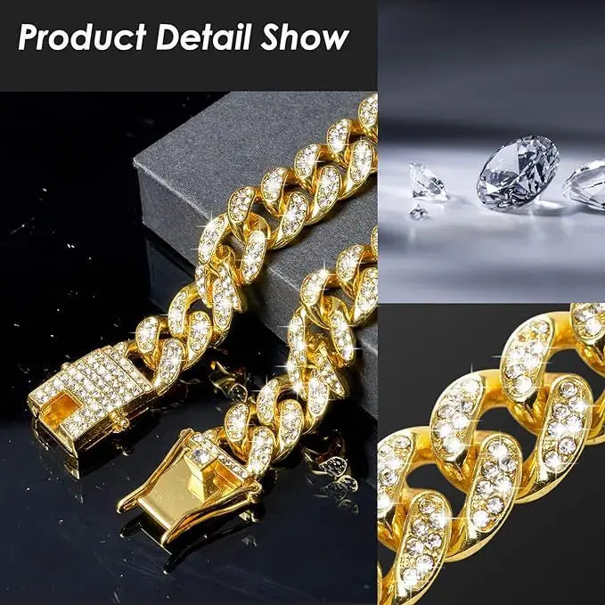 New Style Pet Collar Necklace Cat Dog Full Diamond Cuban Chains Dog Chains Lock Buckle Gold Silver Rose Gold Pet Supplies