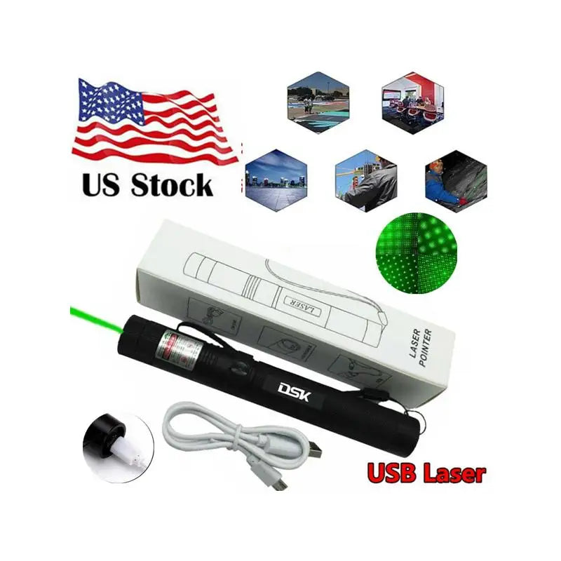 USB Rechargeable Green Laser Pointer 532nm Astronomy Star Beam Pen with USB Cable