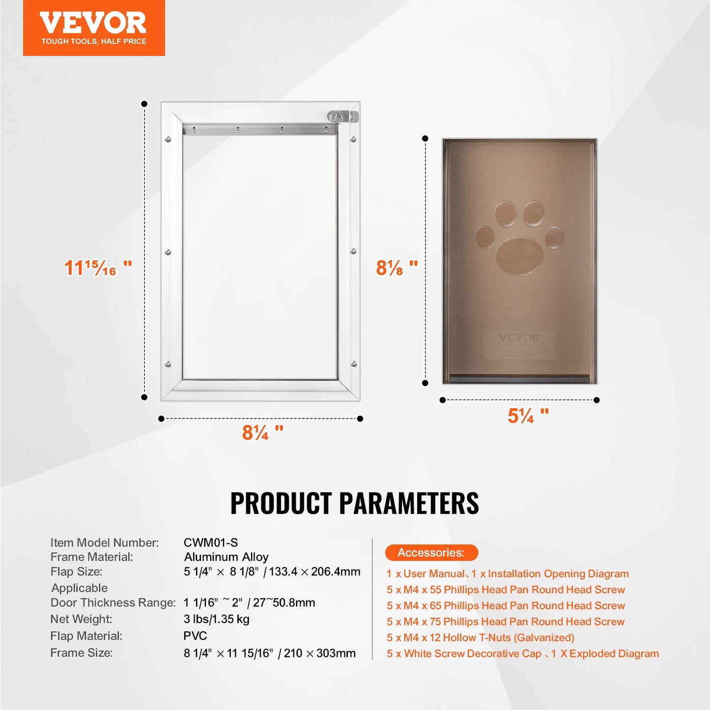 Pet Door Aluminum Frame with Lock and Flap System Weatherproof Doggy Door Easy to Install in Interior or Exterior Doors