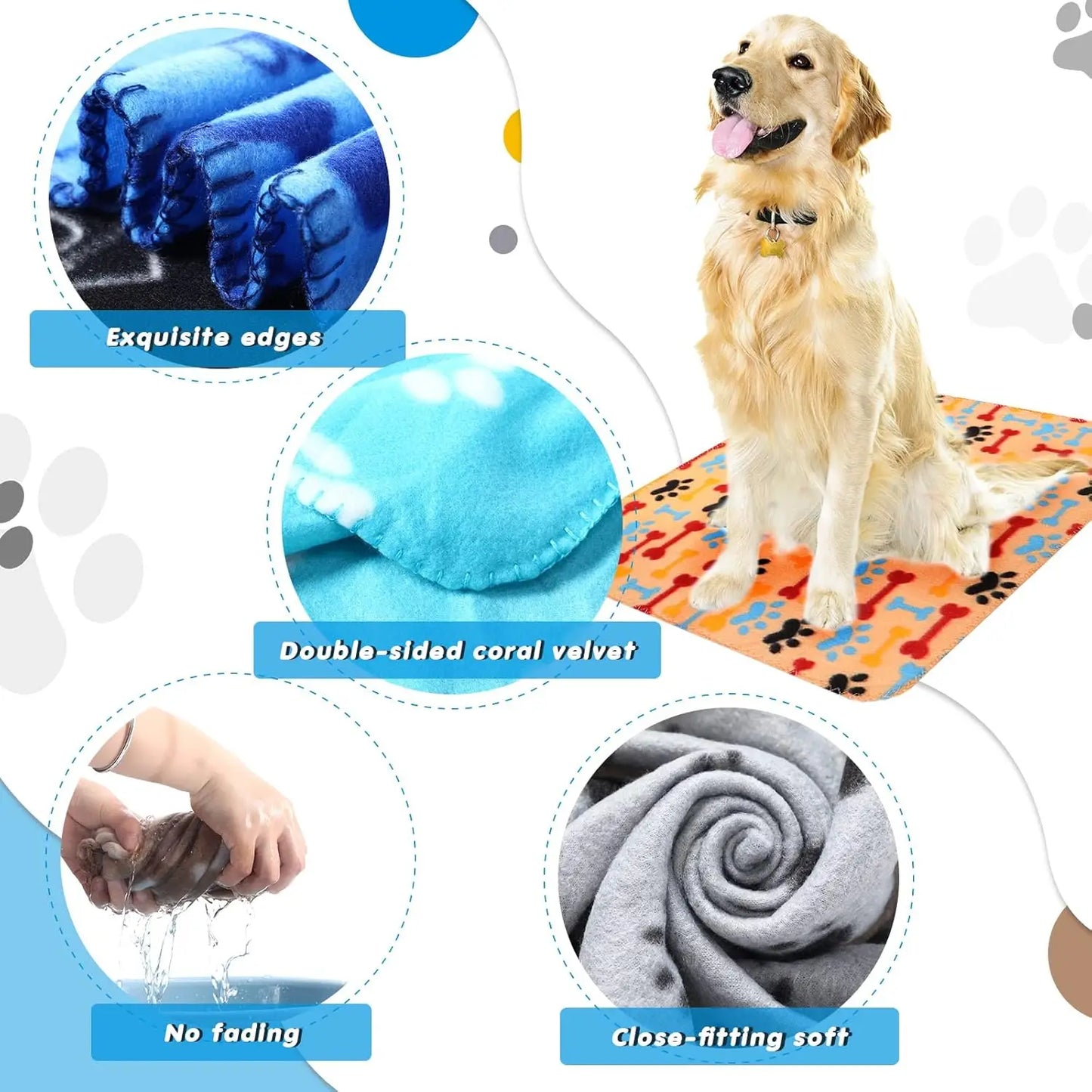 28-Piece Fleece Pet Blankets Set, Soft Warm Paw Print Sleep Mats for Dogs Cats, 27.5x39.3 Inch