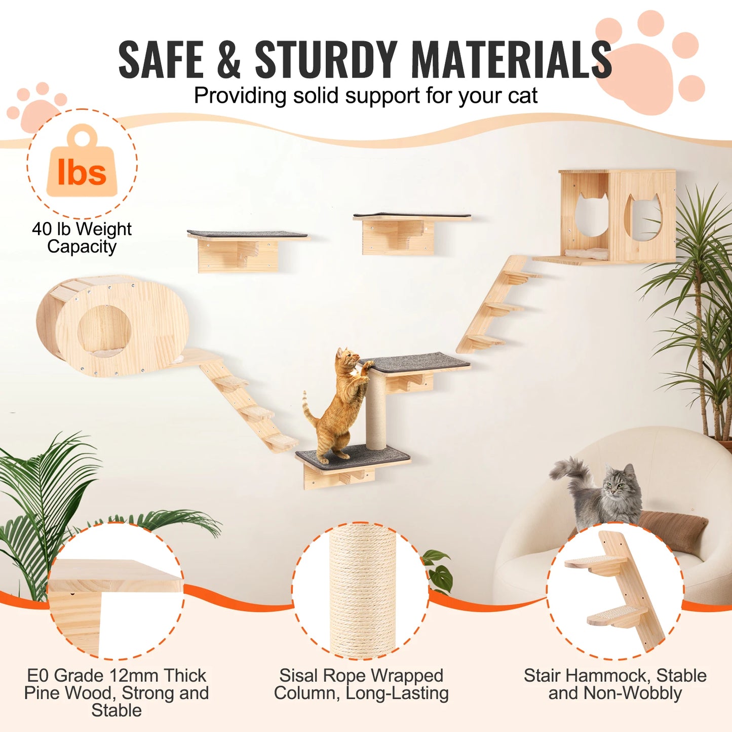 Wall Mounted Cat Shelves Cat Wall Shelves and Perches with Jumping Boards Hammocks & Cat Tree Cat Furniture and Shelves