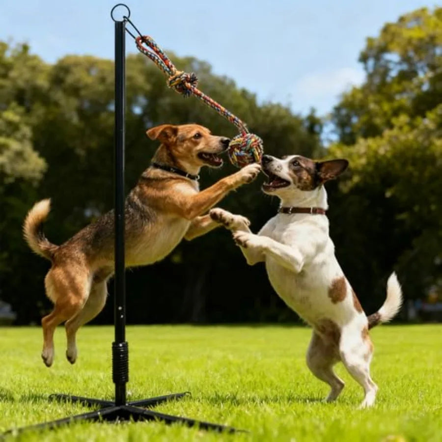 Tether Tug Outdoor Dog Toy Interactive Exercise Game for Yard Park with 3 Rope Toys for Tug of War Pull Chase and Solo Play in