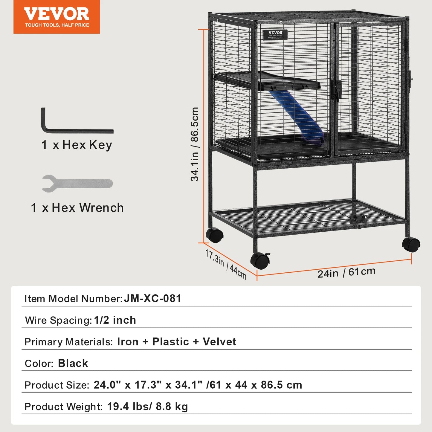 64.6" Rolling Metal Ferret Cage Large 4-Tier Critter Nation Cage Small Animal Cage for Rats Hamster Guinea Chinchilla