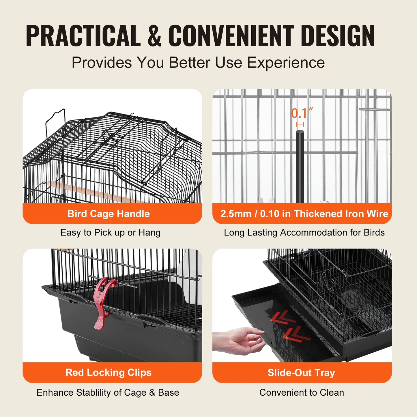 Open Top Large Parrot Bird Cage Hanging Bird Cage for Kinds of Birds Travel Pet Flight Birdcage with Swing and Perch
