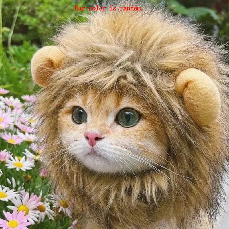 Cat Hairpiece Humorous Lion Mane Headgear for Dogs and Cats Adjustable Costume Accessories for Fun Dress-up and Play