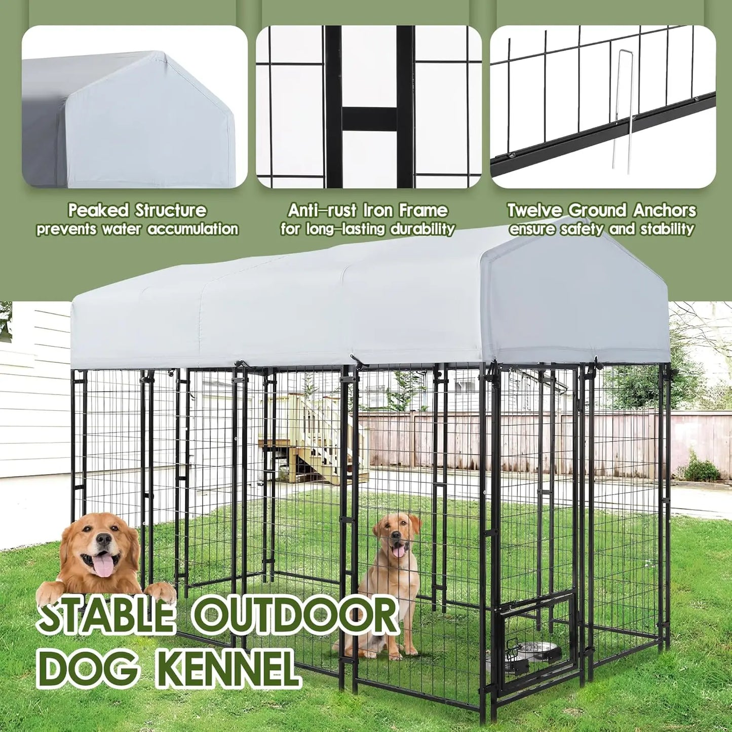 8x4x6 FT Dog Kennel Outdoor for Large Dogs,Dog Enclosure Dog Cage Pet House with UV-Resistant Waterproof, Customized